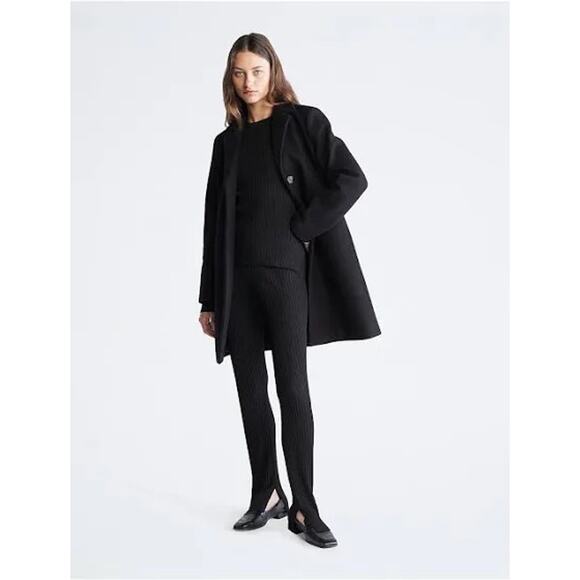 Calvin Klein Women's Notch Collar Single Breasted Overcoat - Black Size 38 - Picture 1 of 11